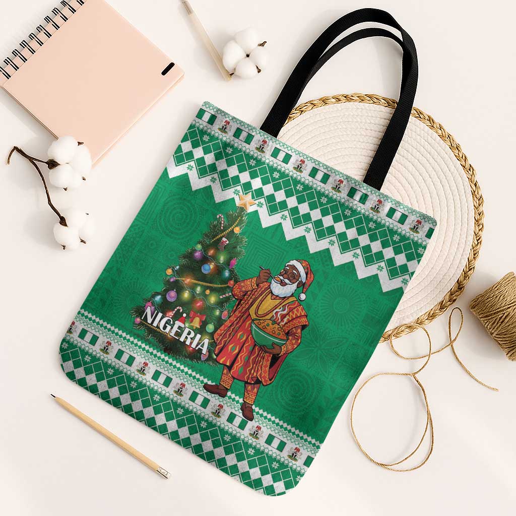 Nigeria Christmas Tote Bag Black Santa With Jollof Rice