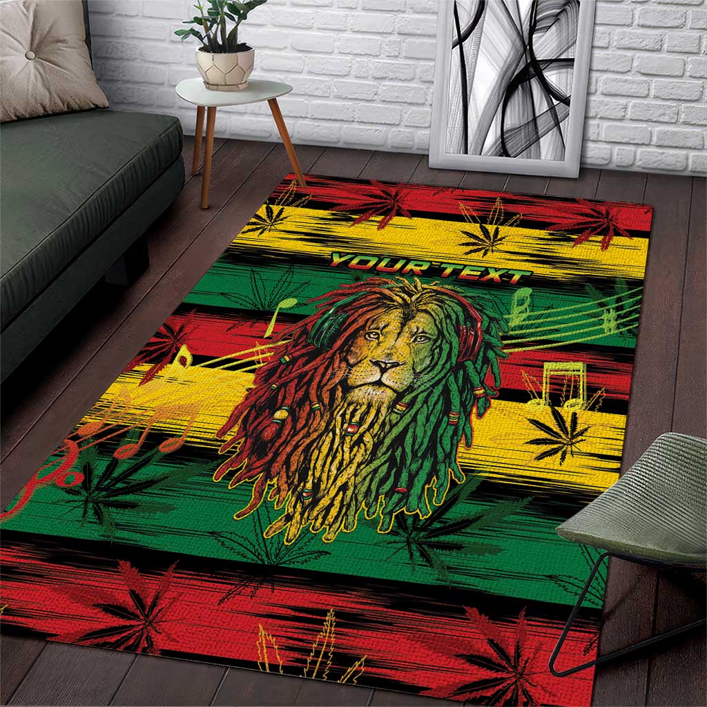 Personalised Rastafarian Lion Area Rug Cannabis Leaf Pattern