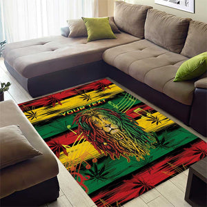 Personalised Rastafarian Lion Area Rug Cannabis Leaf Pattern