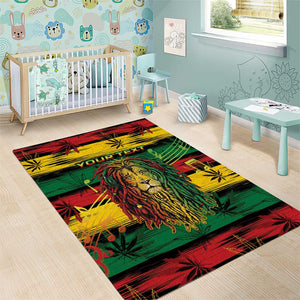 Personalised Rastafarian Lion Area Rug Cannabis Leaf Pattern