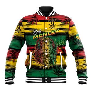 Personalised Rastafarian Lion Baseball Jacket Cannabis Leaf Pattern