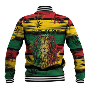 Personalised Rastafarian Lion Baseball Jacket Cannabis Leaf Pattern