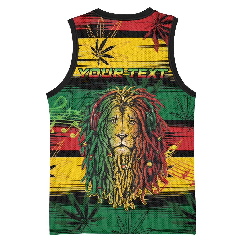Personalised Rastafarian Lion Basketball Jersey Cannabis Leaf Pattern LT15
