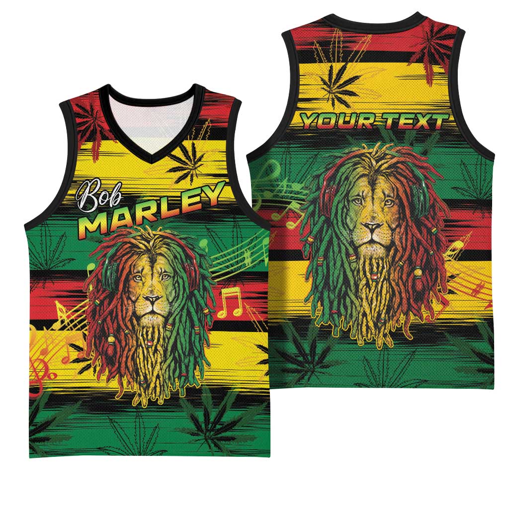 Personalised Rastafarian Lion Basketball Jersey Cannabis Leaf Pattern LT15