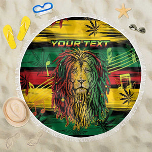 Personalised Rastafarian Lion Beach Blanket Cannabis Leaf Pattern