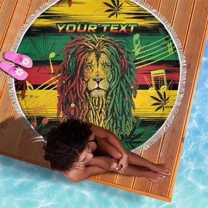 Personalised Rastafarian Lion Beach Blanket Cannabis Leaf Pattern