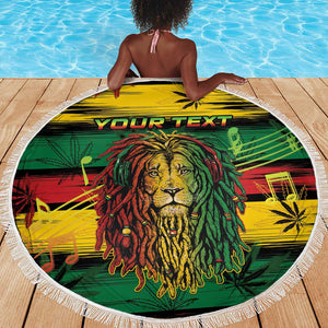 Personalised Rastafarian Lion Beach Blanket Cannabis Leaf Pattern