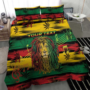 Personalised Rastafarian Lion Bedding Set Cannabis Leaf Pattern