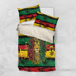 Personalised Rastafarian Lion Bedding Set Cannabis Leaf Pattern