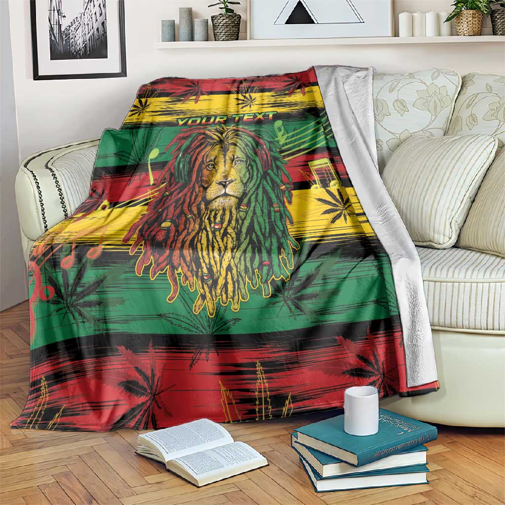 Personalised Rastafarian Lion Blanket Cannabis Leaf Pattern