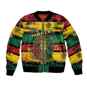 Personalised Rastafarian Lion Bomber Jacket Cannabis Leaf Pattern