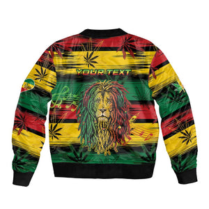 Personalised Rastafarian Lion Bomber Jacket Cannabis Leaf Pattern