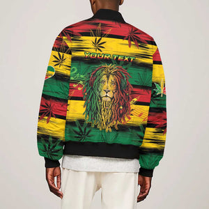 Personalised Rastafarian Lion Bomber Jacket Cannabis Leaf Pattern