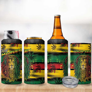 Personalised Rastafarian Lion 4 in 1 Can Cooler Tumbler Cannabis Leaf Pattern