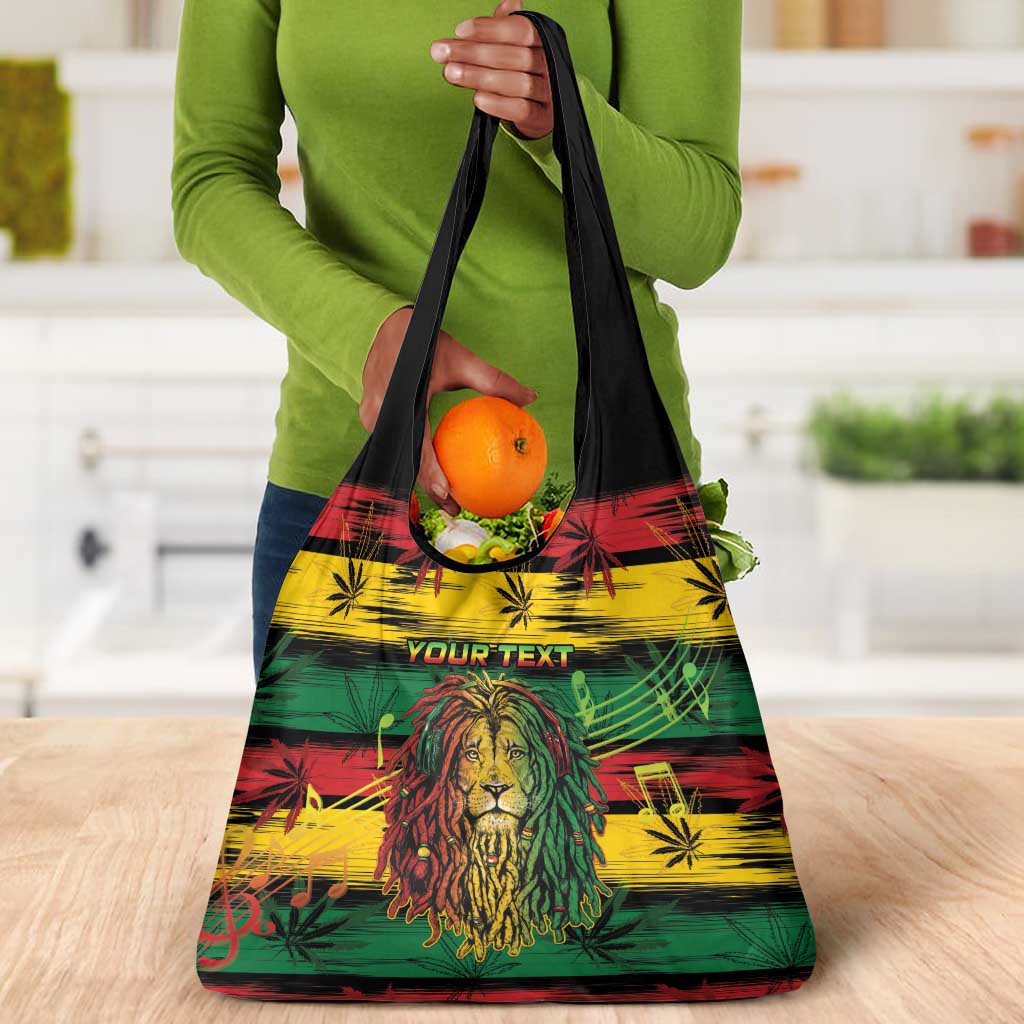 Personalised Rastafarian Lion Grocery Bag Cannabis Leaf Pattern