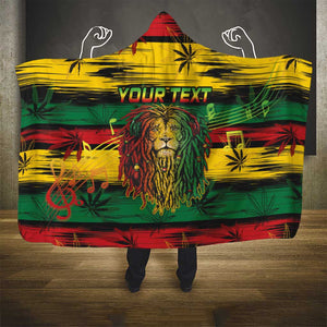 Personalised Rastafarian Lion Hooded Blanket Cannabis Leaf Pattern