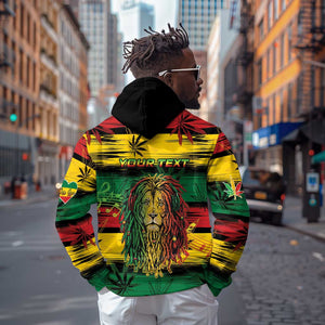 Personalised Rastafarian Lion Hoodie Cannabis Leaf Pattern