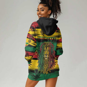 Personalised Rastafarian Lion Hoodie Dress Cannabis Leaf Pattern