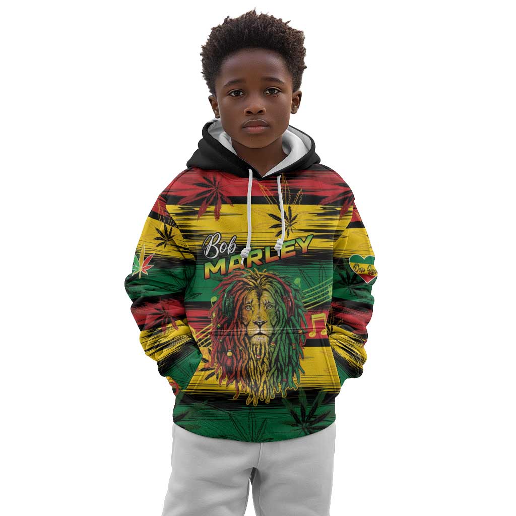 Personalised Rastafarian Lion Kid Hoodie Cannabis Leaf Pattern