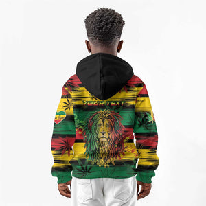 Personalised Rastafarian Lion Kid Hoodie Cannabis Leaf Pattern