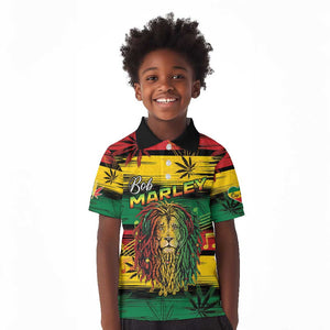 Personalised Rastafarian Lion Kid Polo Shirt Cannabis Leaf Pattern