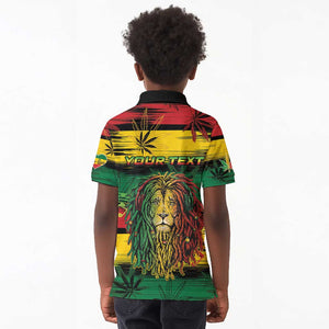 Personalised Rastafarian Lion Kid Polo Shirt Cannabis Leaf Pattern