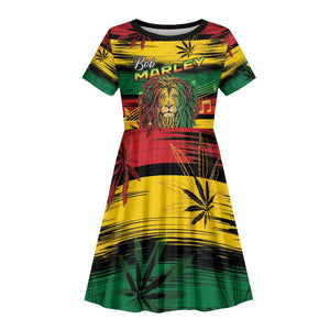 Personalised Rastafarian Lion Kid Short Sleeve Dress Cannabis Leaf Pattern