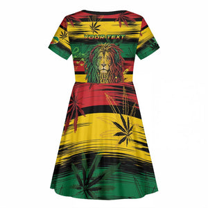 Personalised Rastafarian Lion Kid Short Sleeve Dress Cannabis Leaf Pattern