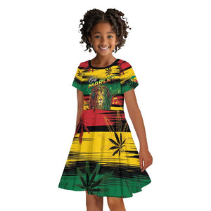 Personalised Rastafarian Lion Kid Short Sleeve Dress Cannabis Leaf Pattern