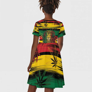 Personalised Rastafarian Lion Kid Short Sleeve Dress Cannabis Leaf Pattern