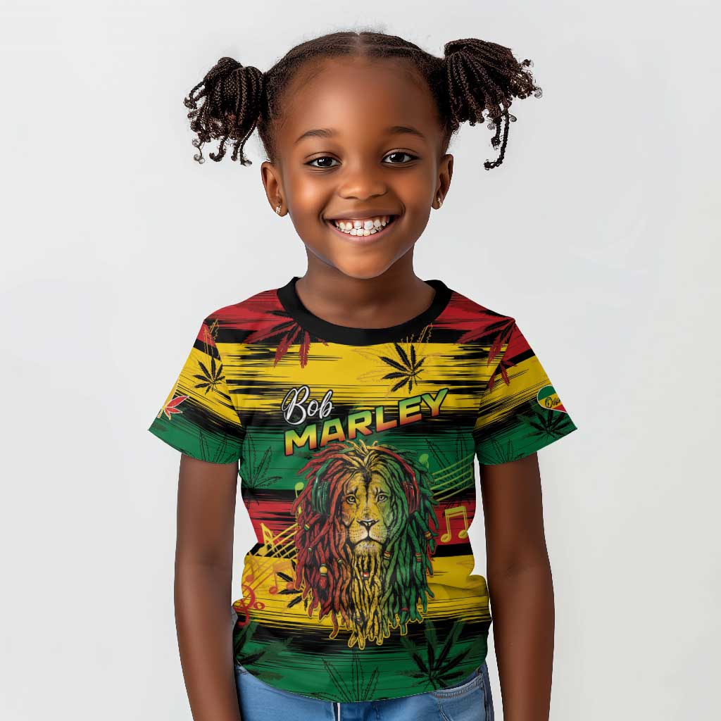 Personalised Rastafarian Lion Kid T shirt Cannabis Leaf Pattern