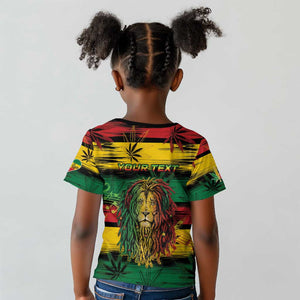 Personalised Rastafarian Lion Kid T shirt Cannabis Leaf Pattern