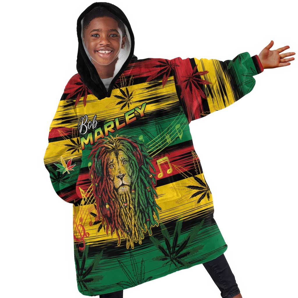 Personalised Rastafarian Lion Kid Wearable Blanket Hoodie Cannabis Leaf Pattern