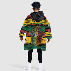 Personalised Rastafarian Lion Kid Wearable Blanket Hoodie Cannabis Leaf Pattern