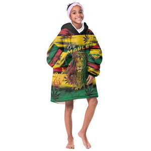 Personalised Rastafarian Lion Kid Wearable Blanket Hoodie Cannabis Leaf Pattern