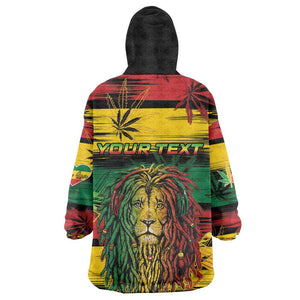 Personalised Rastafarian Lion Kid Wearable Blanket Hoodie Cannabis Leaf Pattern