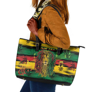 Personalised Rastafarian Lion Leather Tote Bag Cannabis Leaf Pattern