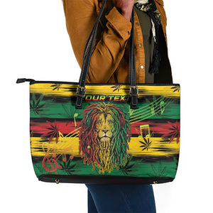 Personalised Rastafarian Lion Leather Tote Bag Cannabis Leaf Pattern