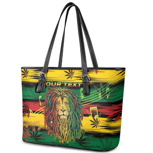 Personalised Rastafarian Lion Leather Tote Bag Cannabis Leaf Pattern