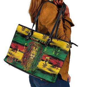 Personalised Rastafarian Lion Leather Tote Bag Cannabis Leaf Pattern