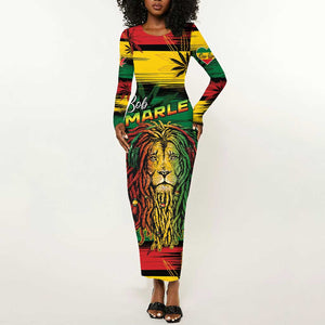 Personalised Rastafarian Lion Long Sleeve Bodycon Dress Cannabis Leaf Pattern