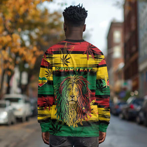 Personalised Rastafarian Lion Long Sleeve Shirt Cannabis Leaf Pattern