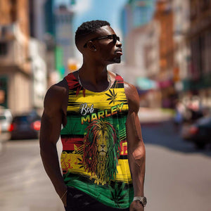 Personalised Rastafarian Lion Men Tank Top Cannabis Leaf Pattern