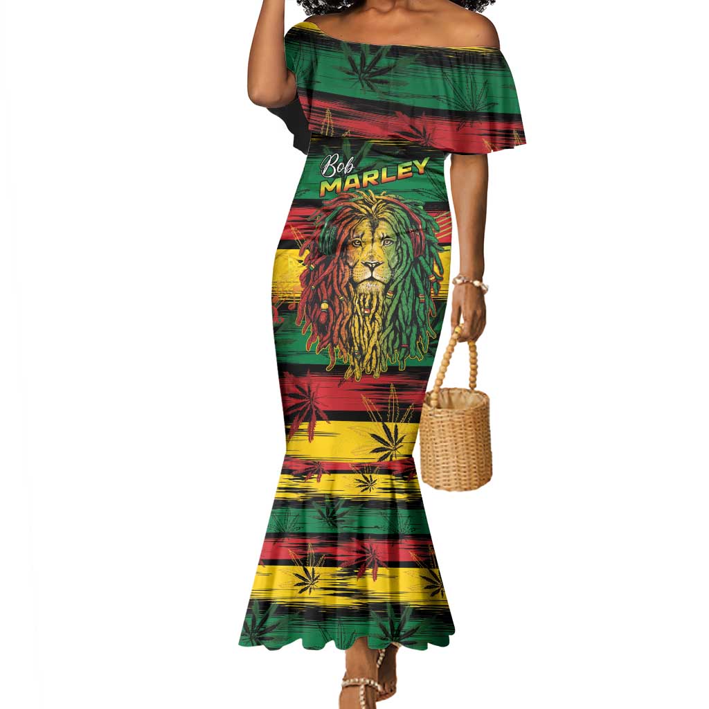 Personalised Rastafarian Lion Mermaid Dress Cannabis Leaf Pattern