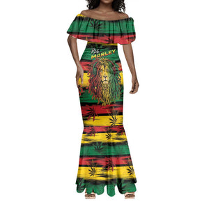 Personalised Rastafarian Lion Mermaid Dress Cannabis Leaf Pattern