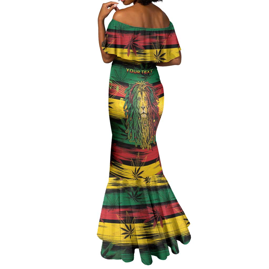 Personalised Rastafarian Lion Mermaid Dress Cannabis Leaf Pattern