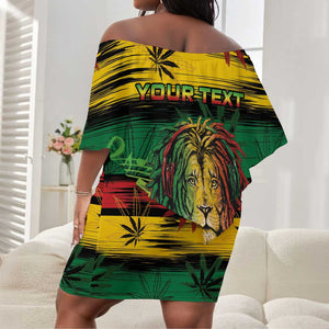 Personalised Rastafarian Lion Off Shoulder Short Dress Cannabis Leaf Pattern