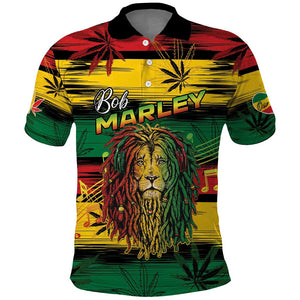 Personalised Rastafarian Lion Polo Shirt Cannabis Leaf Pattern