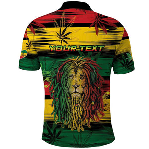 Personalised Rastafarian Lion Polo Shirt Cannabis Leaf Pattern