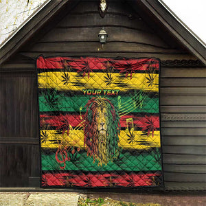 Personalised Rastafarian Lion Quilt Cannabis Leaf Pattern